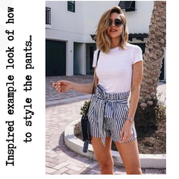 White Multi Stripes Top & Paper Bag Shorts Set - Picture 4 of 15